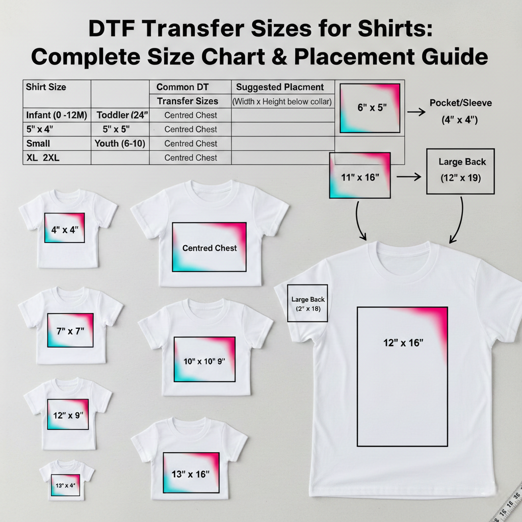 DTF Transfer Sizes for Shirts Complete Size Chart & Placement Guide