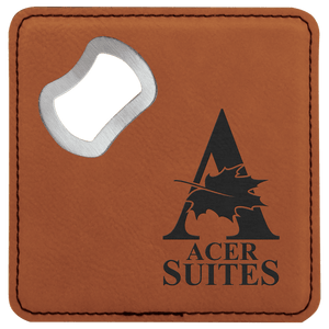Rawhide 4" x 4" Square Laserable Leatherette Coaster with Bottle Opener