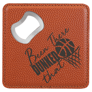 Basketball 4" x 4" Square Laserable Leatherette Coaster with Bottle Opener