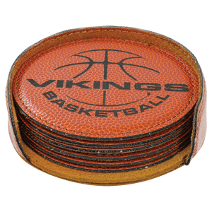 Basketball 4" Round Laserable Leatherette 6-Coaster Set