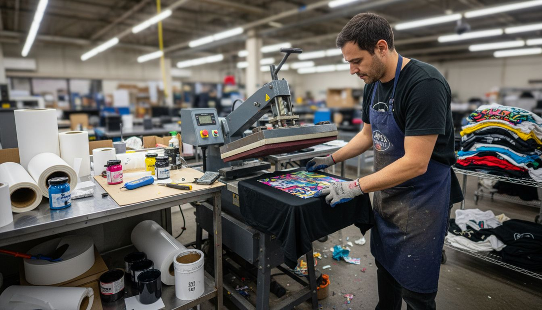 DTF transfer process in apparel print studio