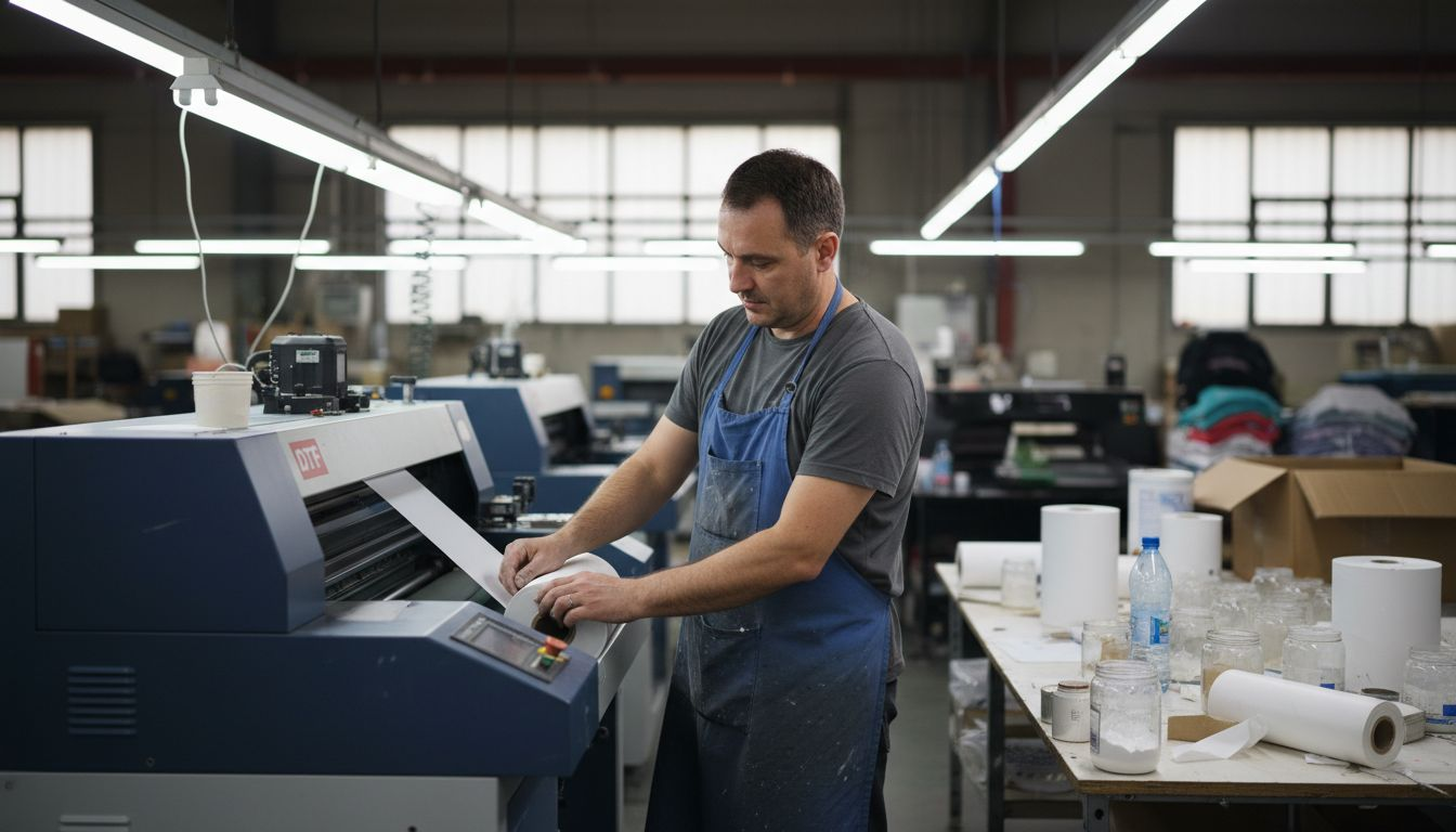 Technician working at DTF printer station