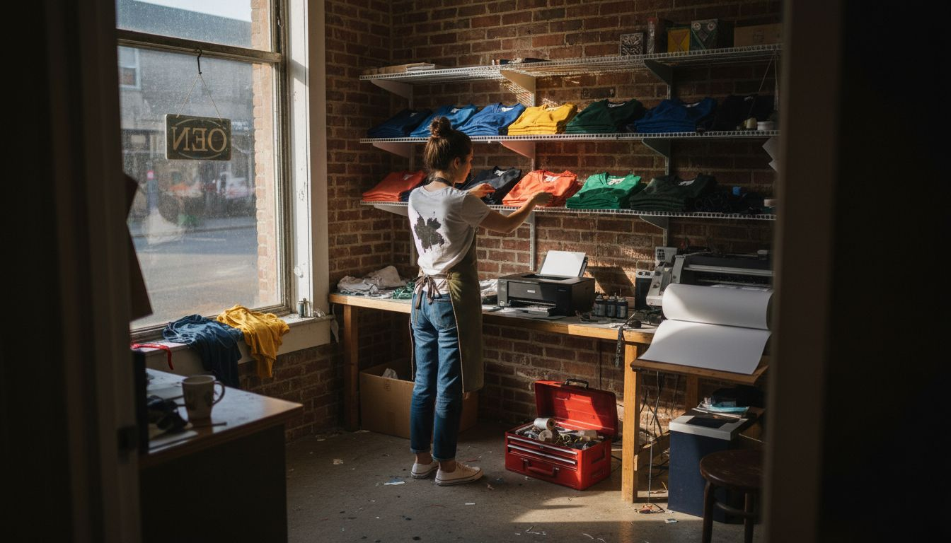Designer working in small DTF printing studio