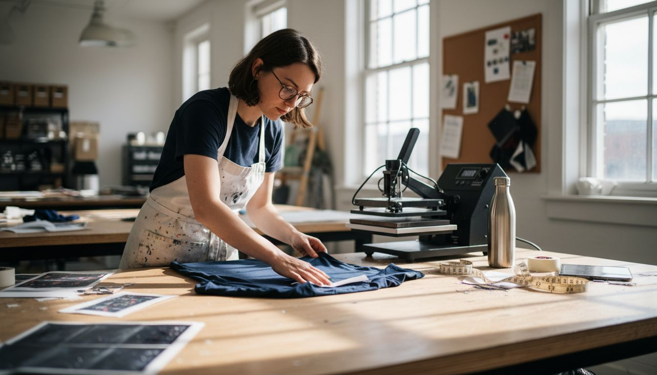 Designer prepping fabric for DTF heat transfer