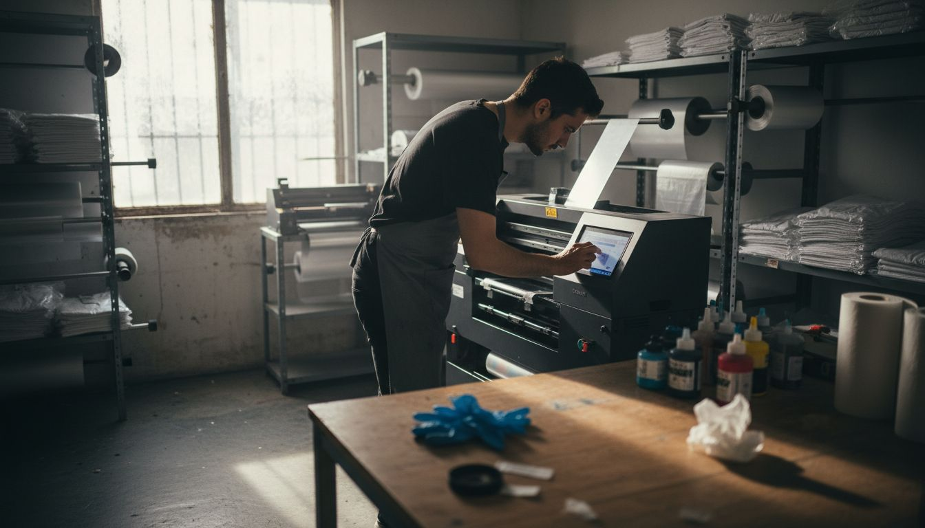 Technician working with DTF printer setup