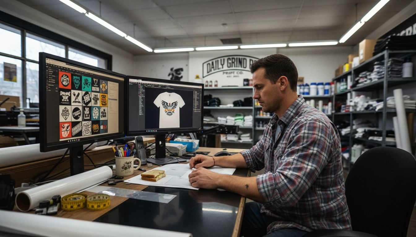 Technician preparing DTF print workspace