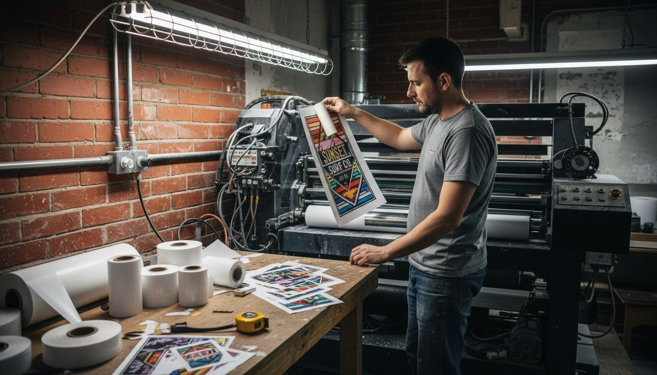 Operator inspecting DTF printer in workshop