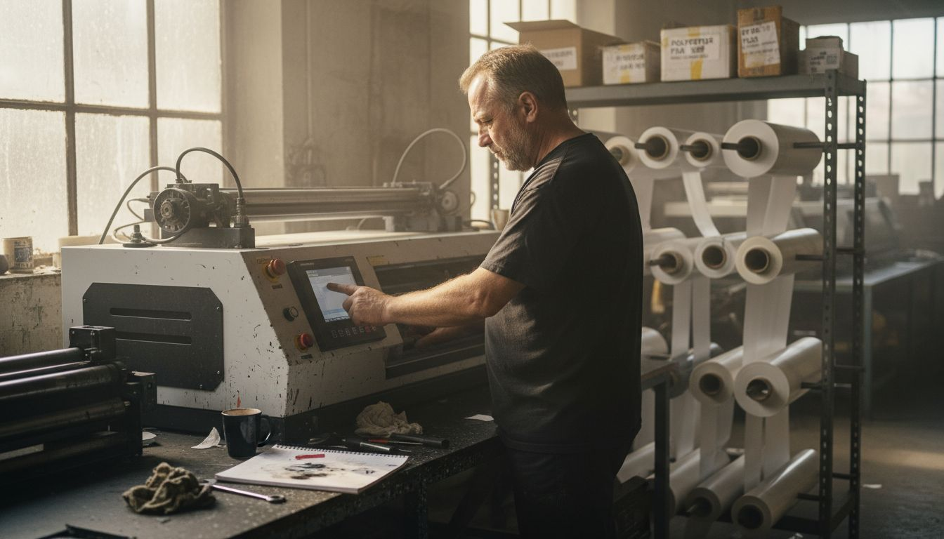 Technician working with DTF printer setup