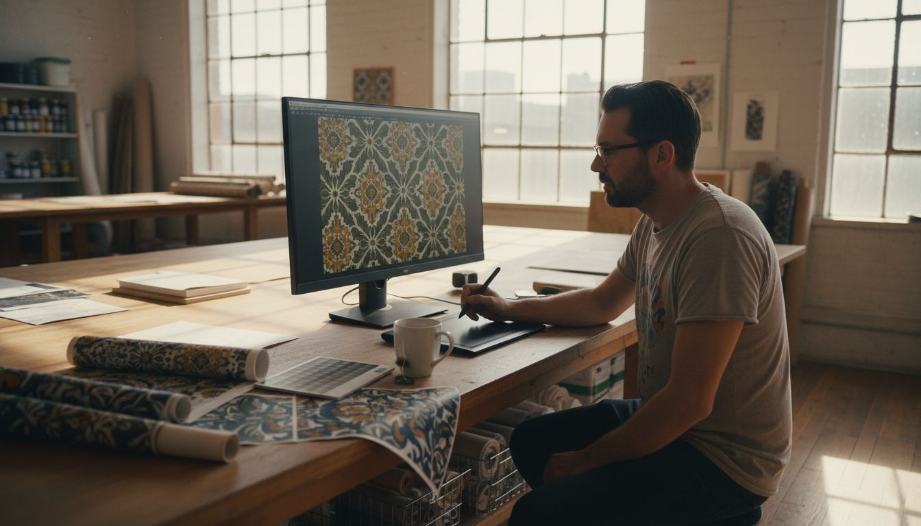 Designer preparing DTF artwork in print studio