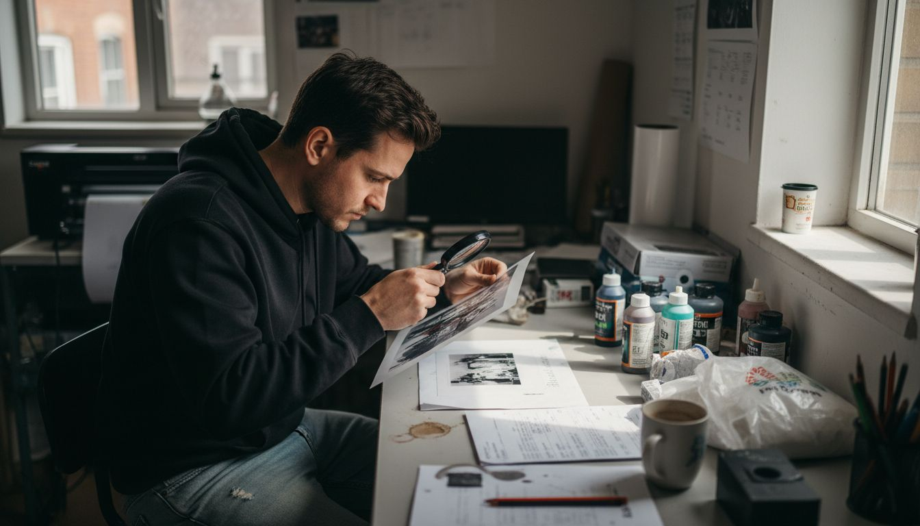 Designer reviewing DTF film test print