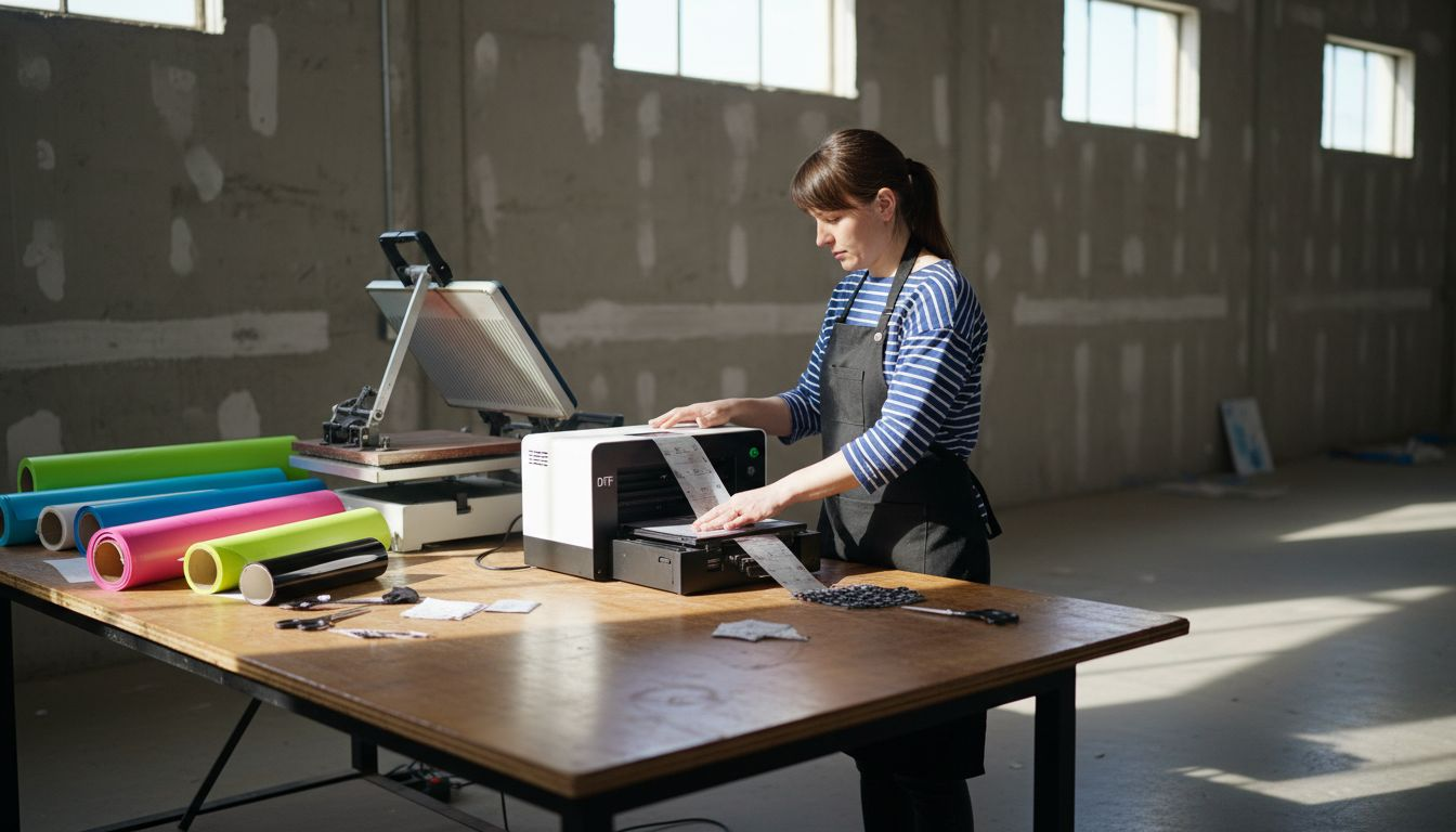 DTF printing technician working at workstation