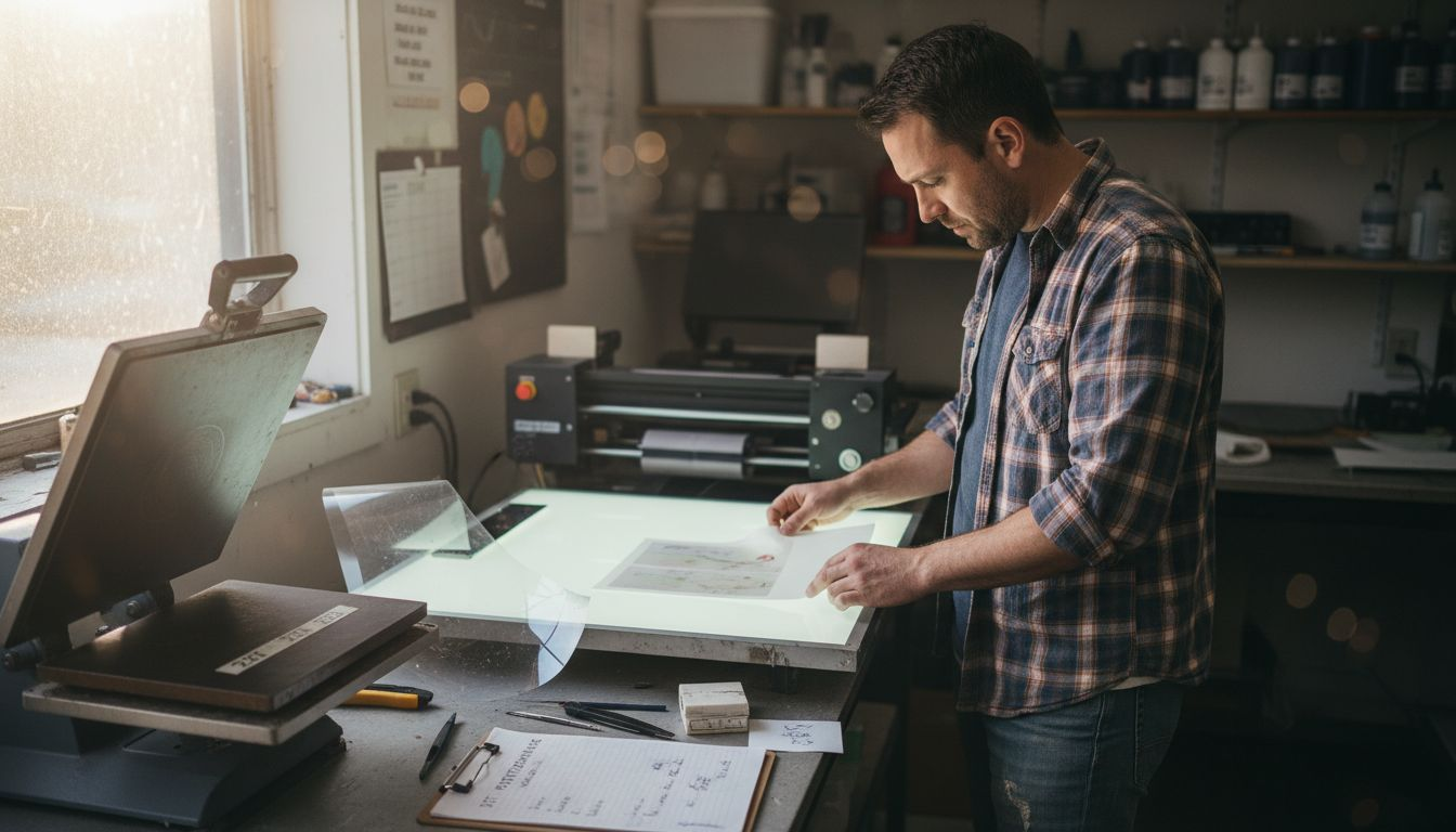 Print technician checking DTF transfer quality