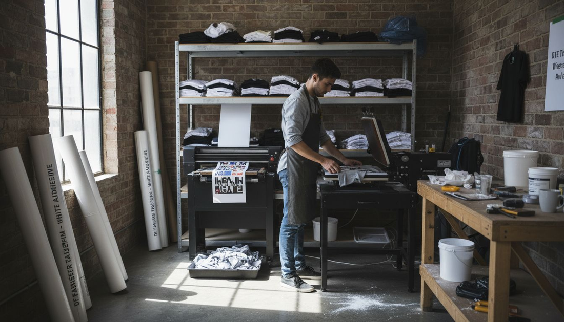 Small business owner operating DTF printer