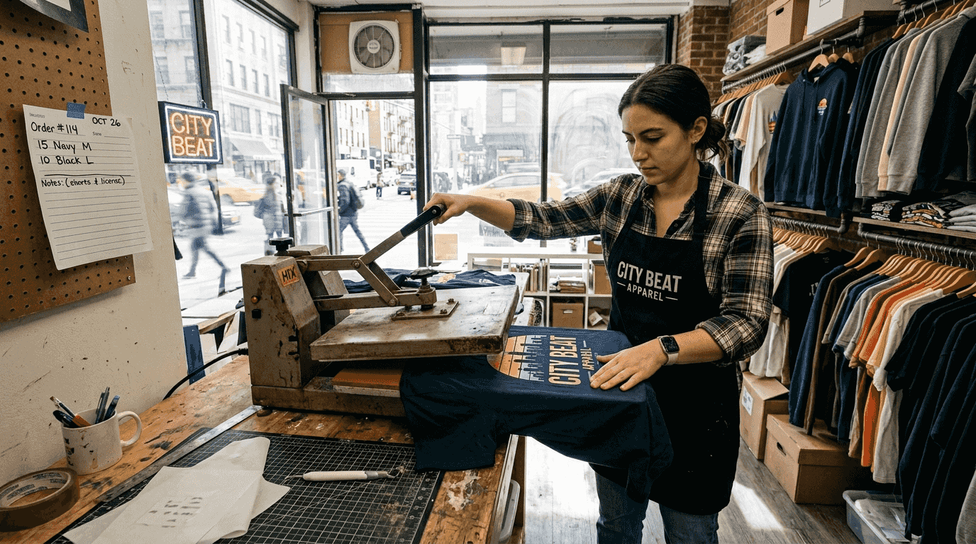 Apparel owner applying custom transfer