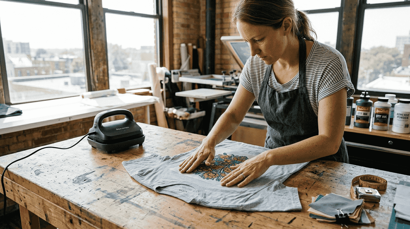 DTF transfer pressed onto cotton T-shirt