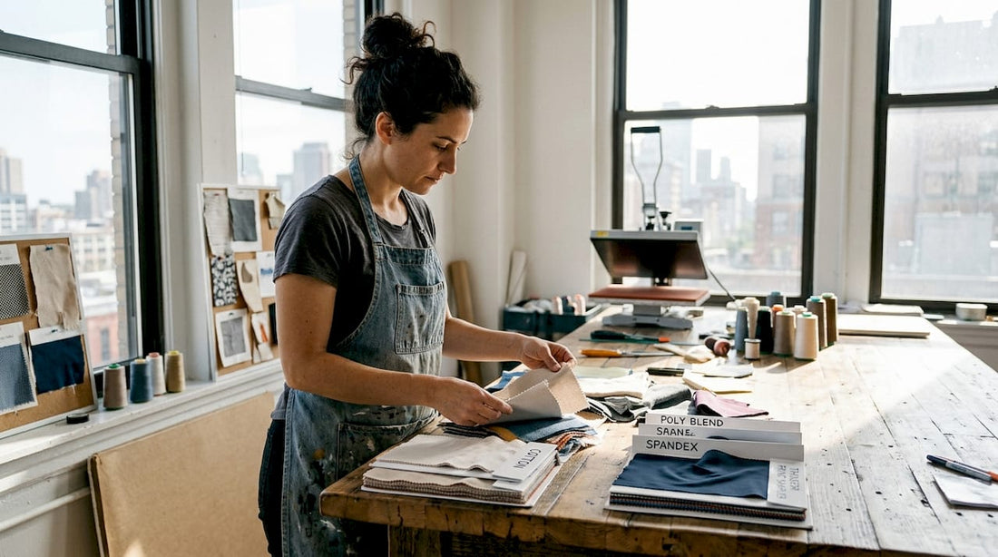 Designer sorting DTF printing fabric samples