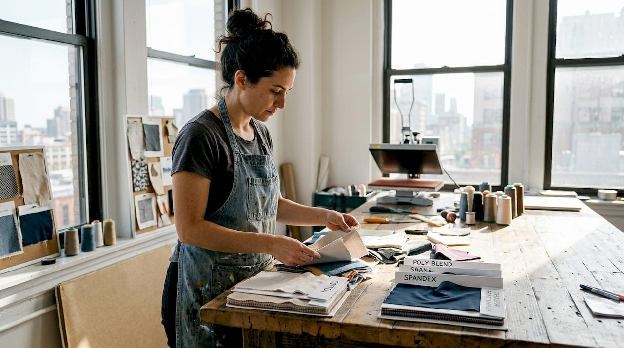Designer sorting DTF printing fabric samples