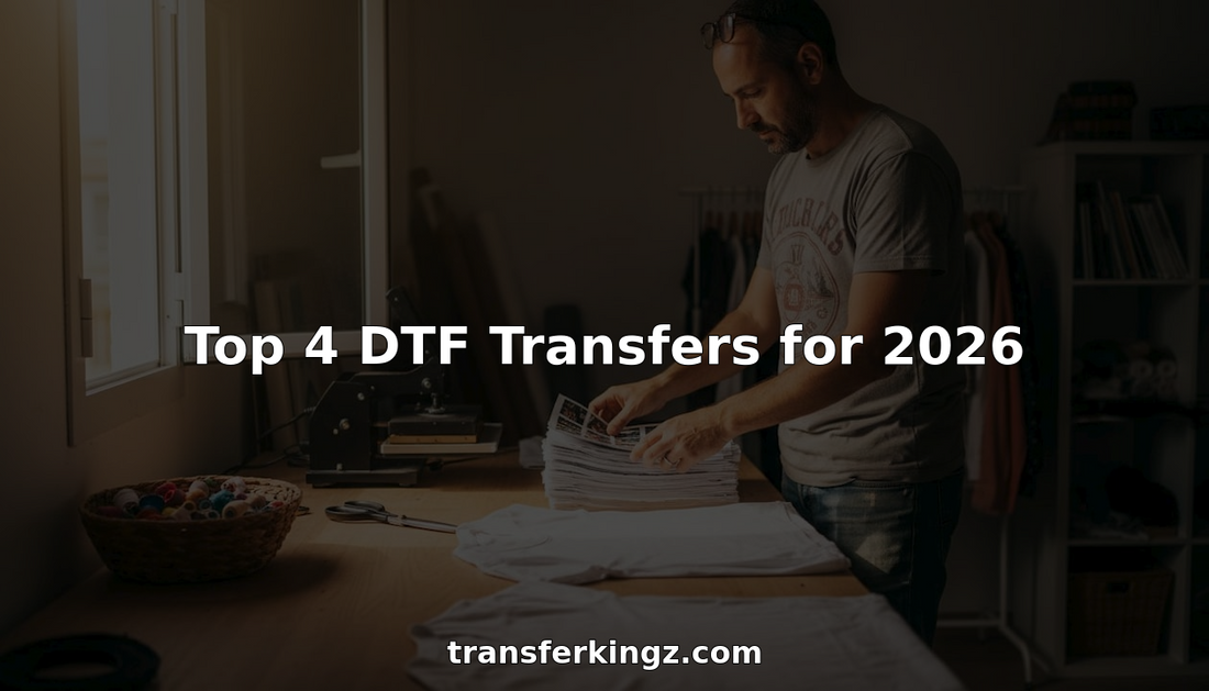 Designer sorting DTF transfer sheets in studio