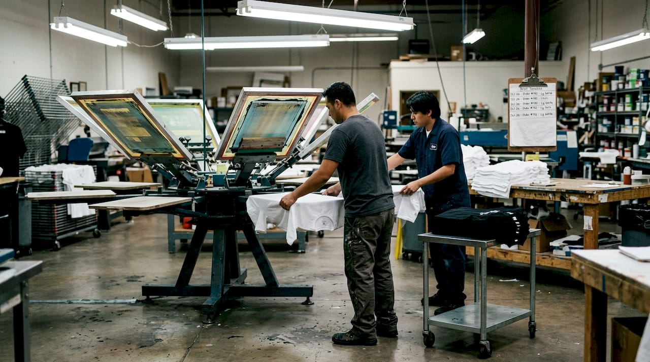 Bulk printing process in busy print shop