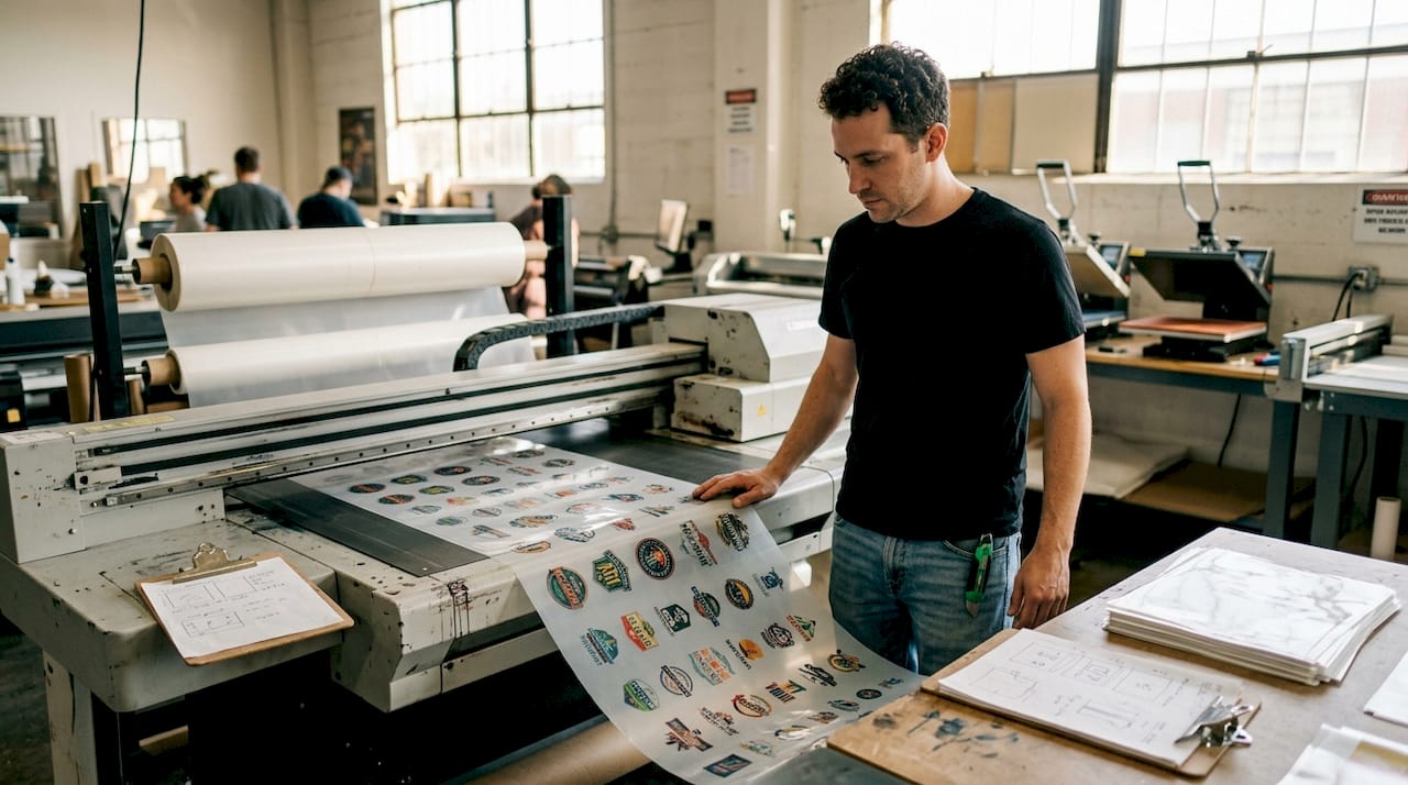 Print technician printing apparel gang sheet
