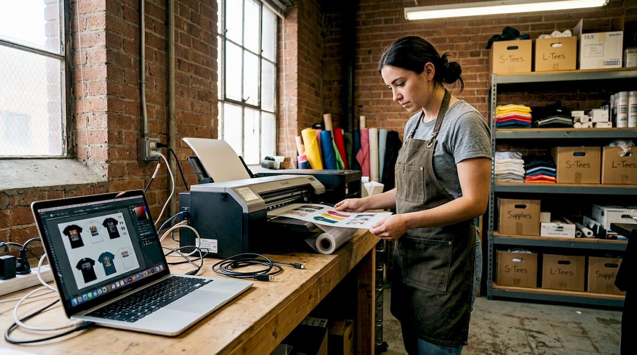 Small brand owner prepping DTF prints