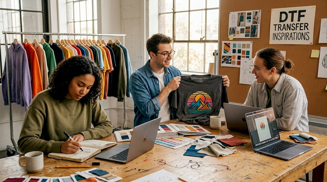 Designers discussing custom DTF apparel concepts
