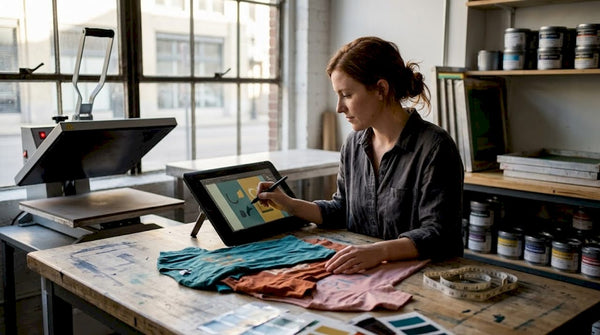 Designer creating custom apparel in studio