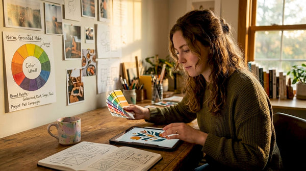Designer reviewing color swatches in studio