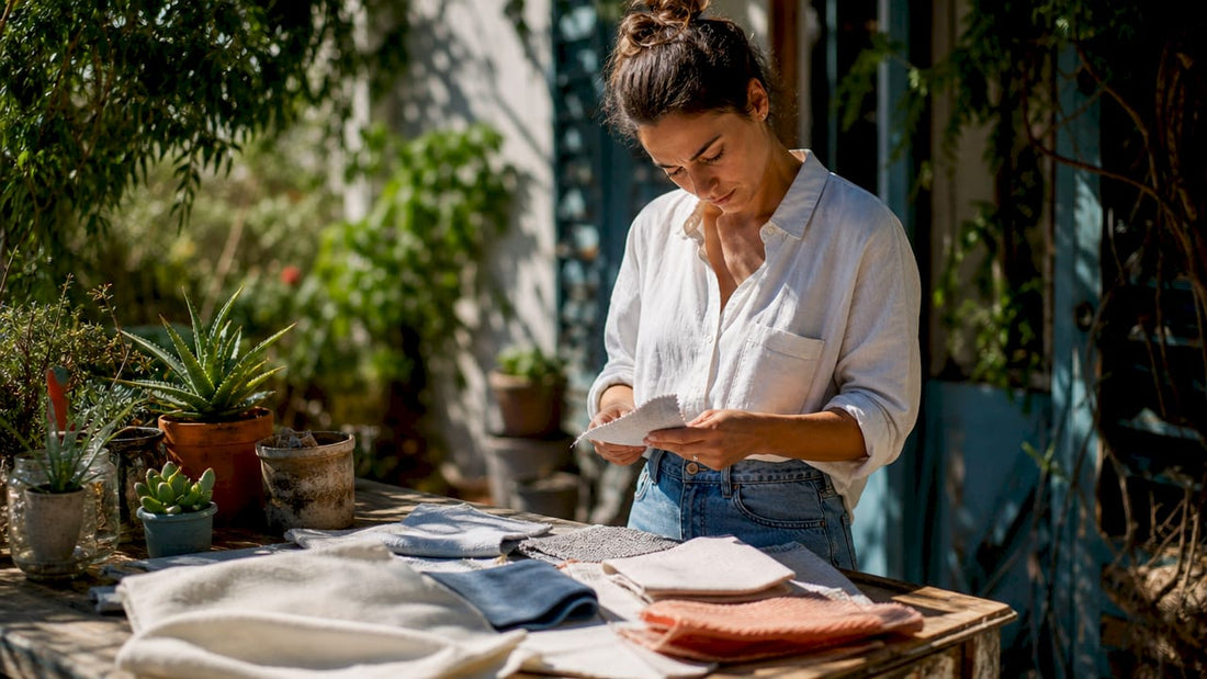 Textile engineer examining fabric swatches