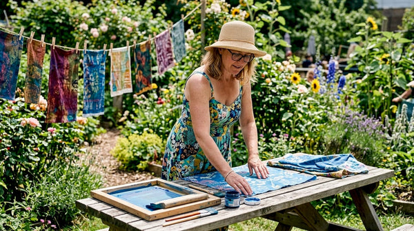 Textile artist preparing fabric for printing