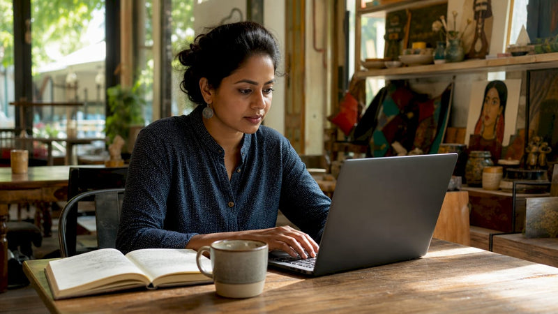 Business owner using laptop for online orders