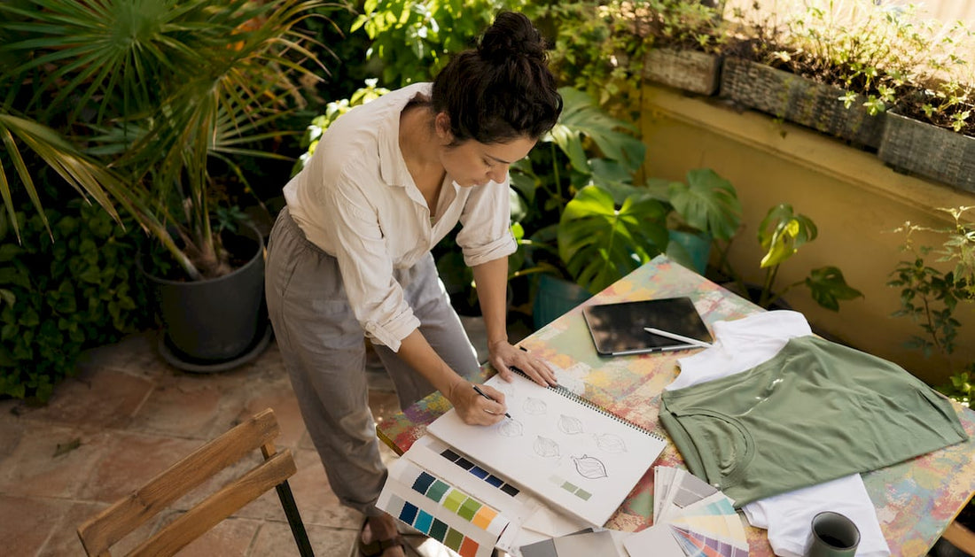 Designer sketching custom merchandise concepts