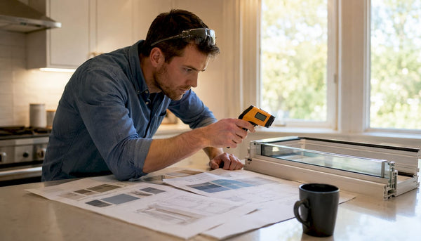 Engineer inspecting window heat transfer