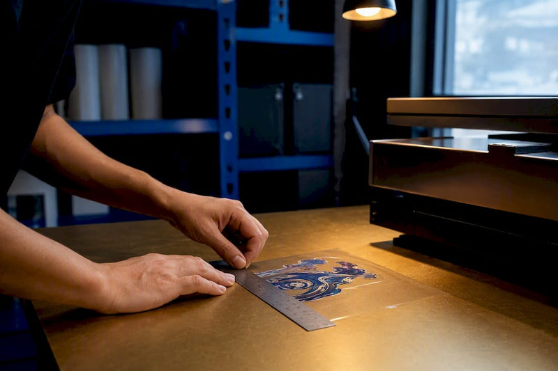 Technician measuring UV DTF transfer film