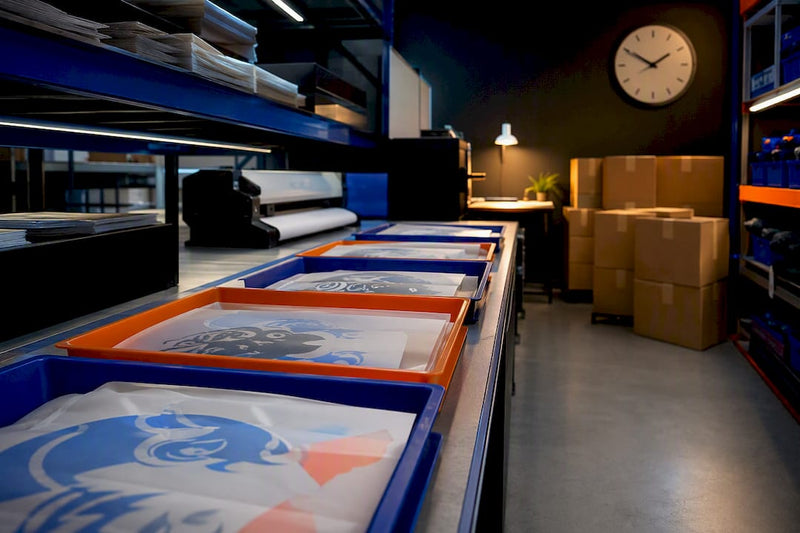 Bulk DTF orders staged for dispatch
