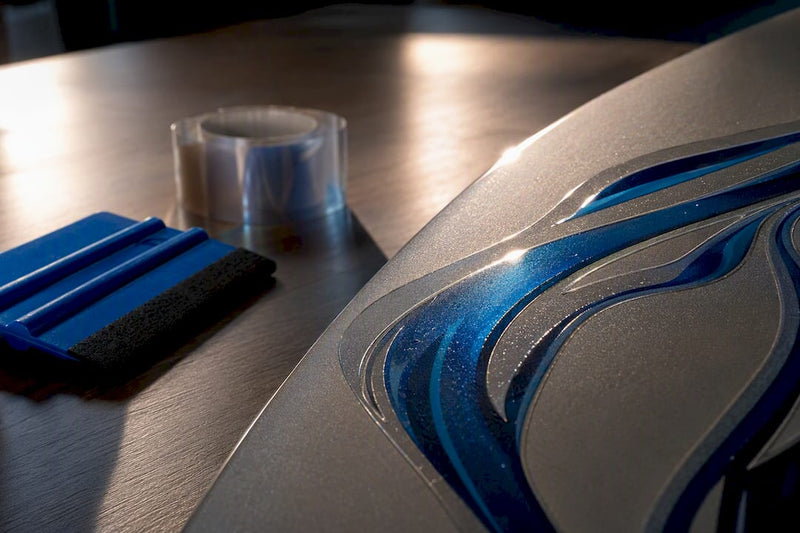 Glossy UV DTF decal on painted panel