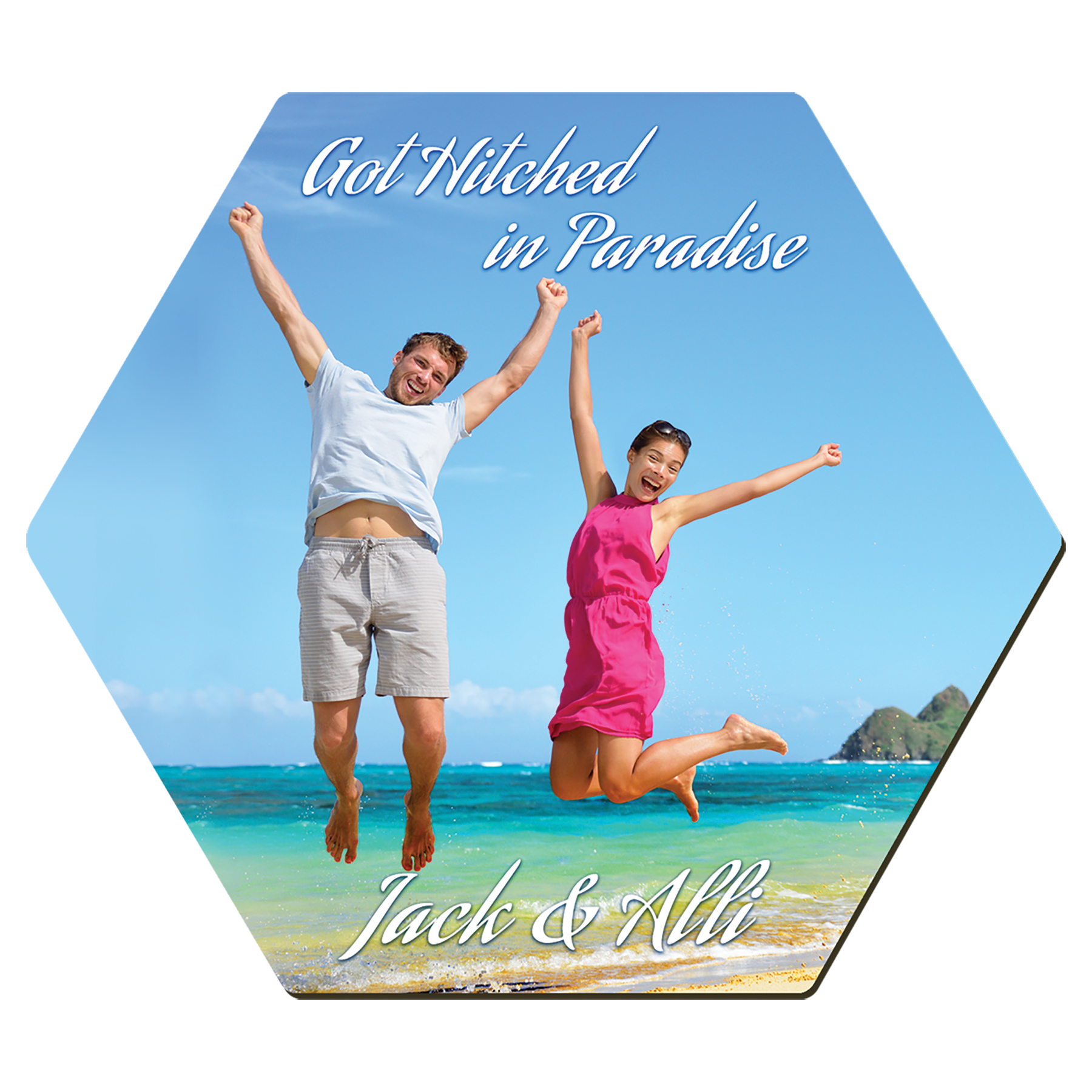 4"x 3.5" Gloss White Unisub Sublimatable MDF Hexagon Coaster w/Cork Back